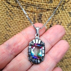 Deco iris glass pendant necklace